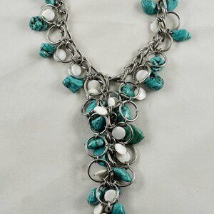 Silver tone necklace with Magnesite and shell beads